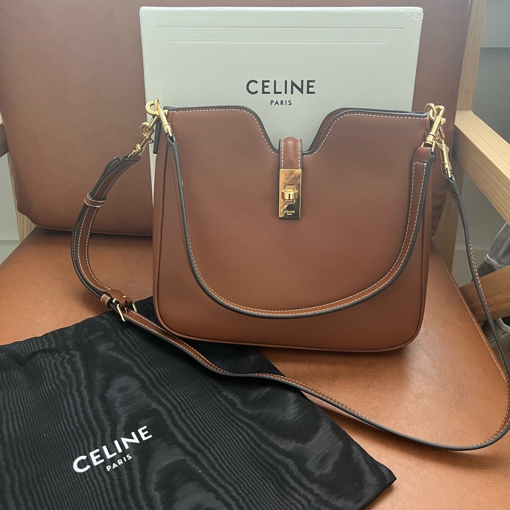 Celine Brown Structured Leather Shoulder Bag